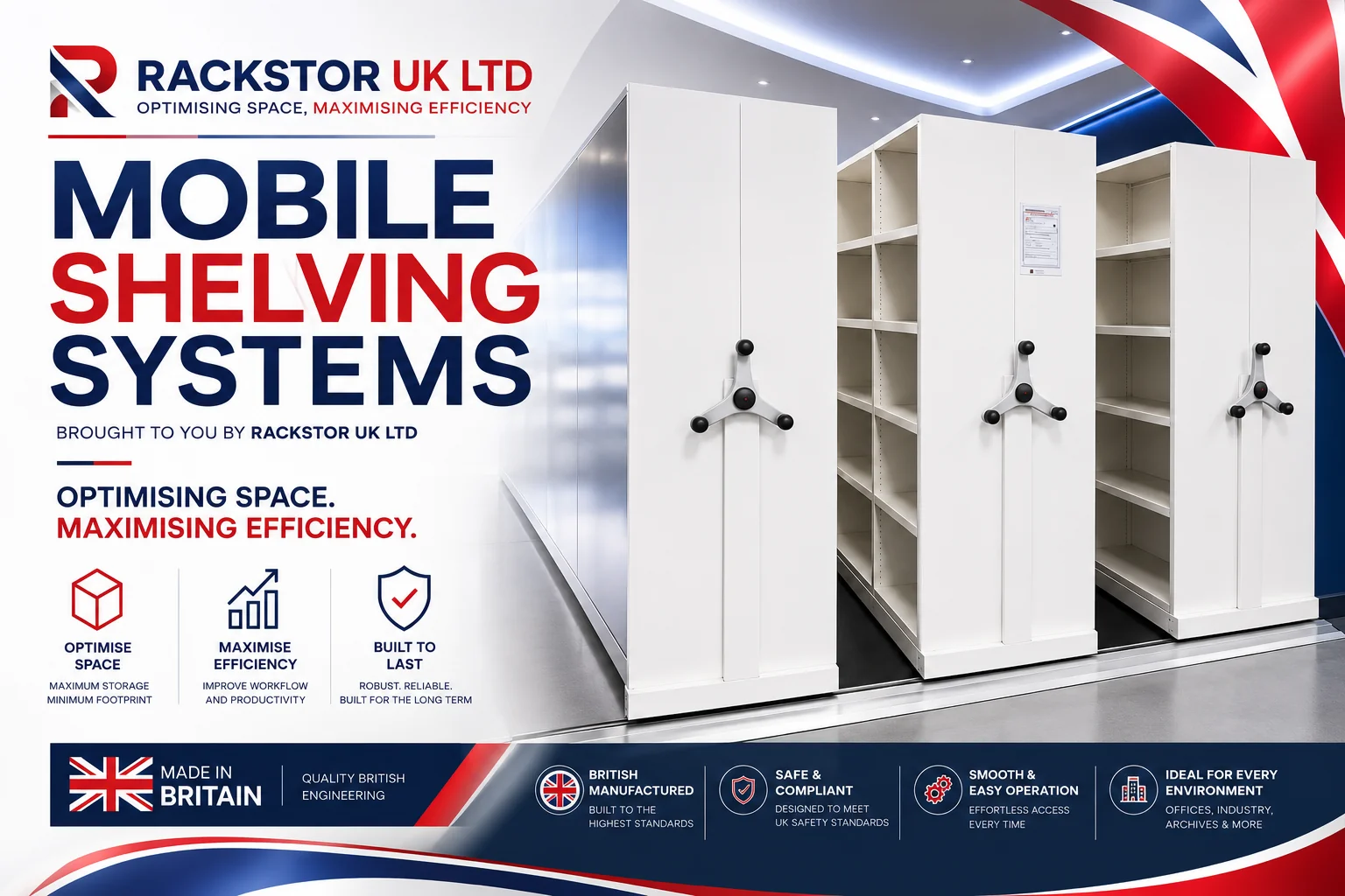 Rackstor UK Ltd — mobile shelving systems, optimising space and maximising efficiency. Made in Britain.