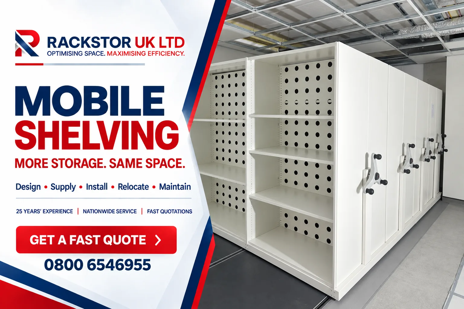 Rackstor UK Ltd — mobile shelving systems, optimising space and maximising efficiency. Made in Britain.